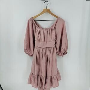 Selfie Leslie Pink Mini Dress Short Puff Sleeves Ruffles Back Cutout Size XL